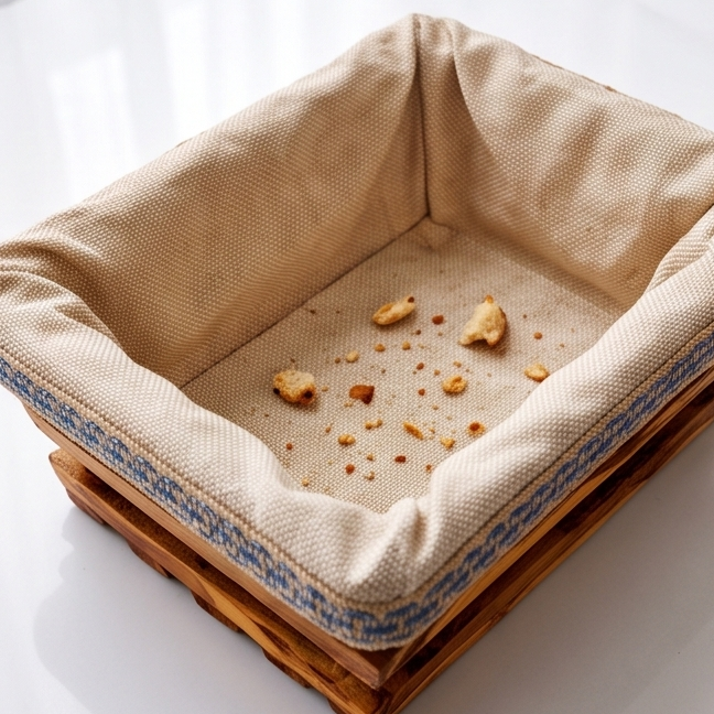 Handcrafted Olive Wood Bread Basket with Removable Fabric Liner