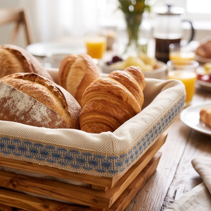 Handcrafted Olive Wood Bread Basket with Removable Fabric Liner