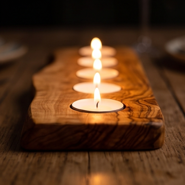 Olive Wood Flat Tealight Candle Holder | Various Sizes