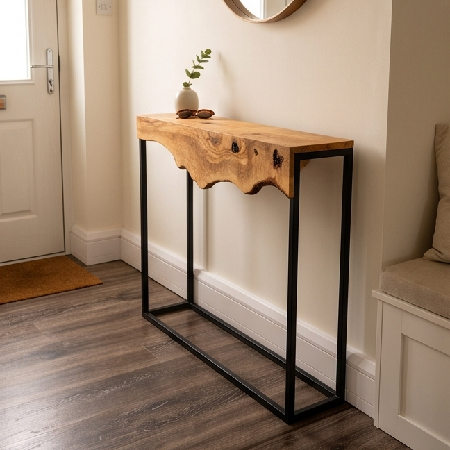 Live Edge Olive Wood Console Table & Matching Mirror Set