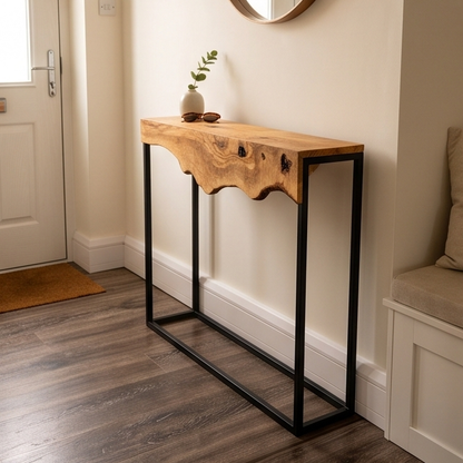 Live Edge Olive Wood Console Table & Matching Mirror Set