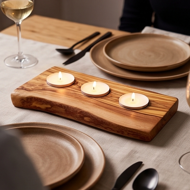 Olive Wood Flat Tealight Candle Holder | Various Sizes