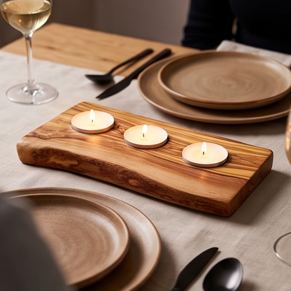 Olive Wood Flat Tealight Candle Holder | Various Sizes