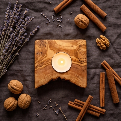 Olive Wood Flat Wooden Tealight Candle Holder | Various Sizes