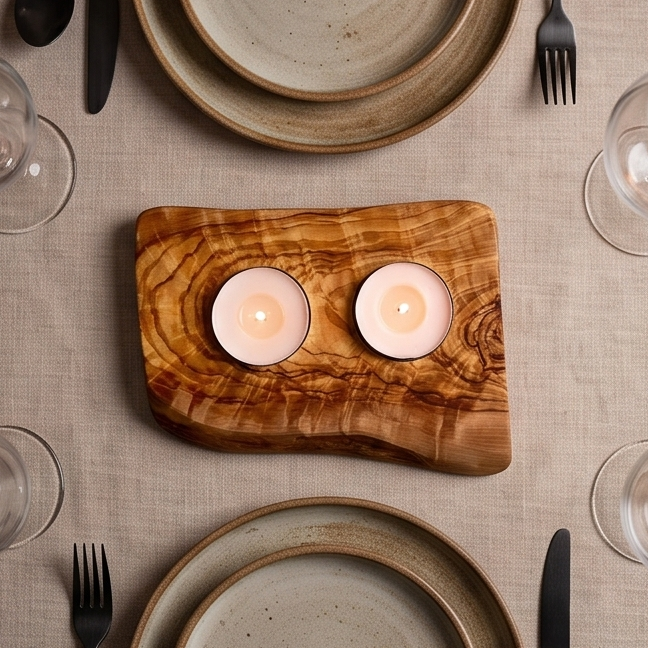 Olive Wood Flat Wooden Tealight Candle Holder | Various Sizes