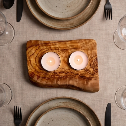 Olive Wood Flat Wooden Tealight Candle Holder | Various Sizes