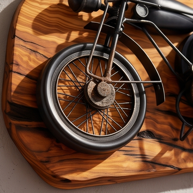 Motorcycle Olive Wood Clock | Vintage Luxury Wall Art