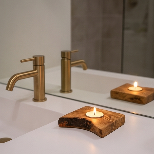Olive Wood Flat Tealight Candle Holder | Various Sizes