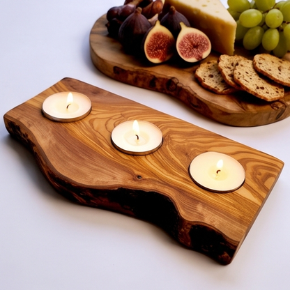 Olive Wood Flat Wooden Tealight Candle Holder | Various Sizes
