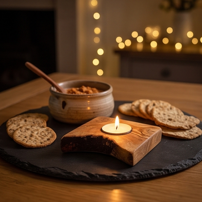 Olive Wood Flat Wooden Tealight Candle Holder | Various Sizes