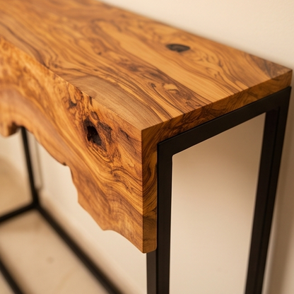 Live Edge Olive Wood Console Table & Matching Mirror Set