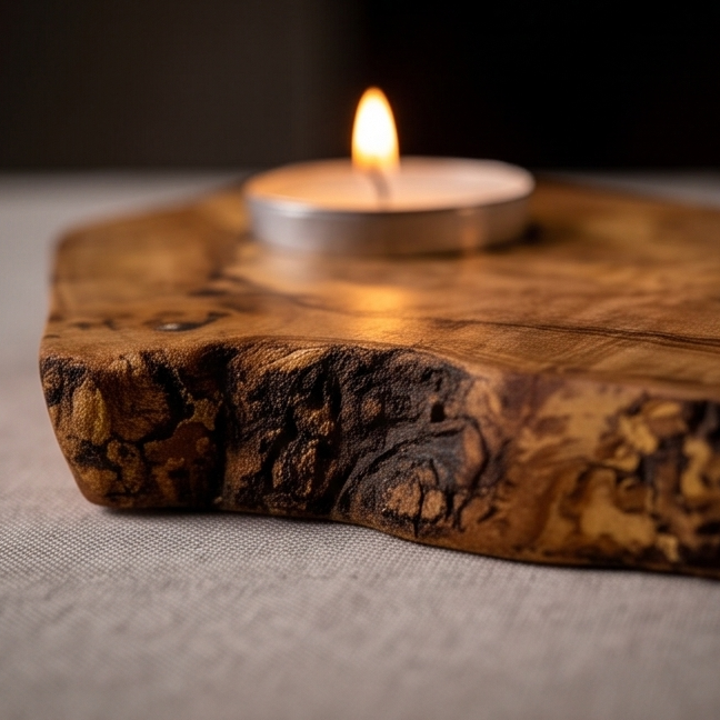 Olive Wood Flat Wooden Tealight Candle Holder | Various Sizes