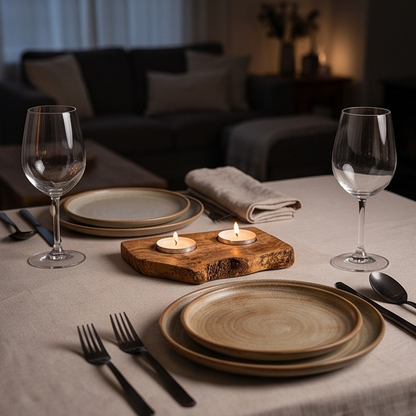 Olive Wood Flat Wooden Tealight Candle Holder | Various Sizes