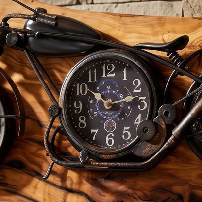 Motorcycle Olive Wood Clock | Vintage Luxury Wall Art