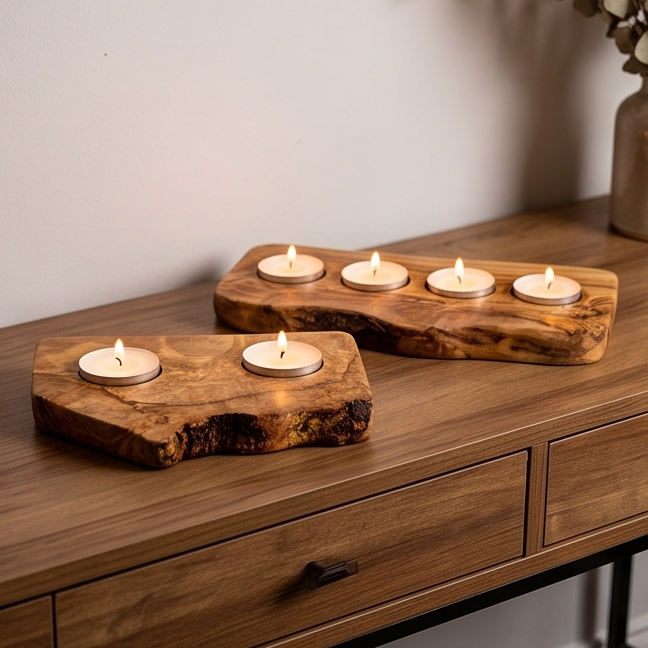 Olive Wood Flat Tealight Candle Holder | Various Sizes