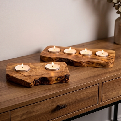 Olive Wood Flat Tealight Candle Holder | Various Sizes