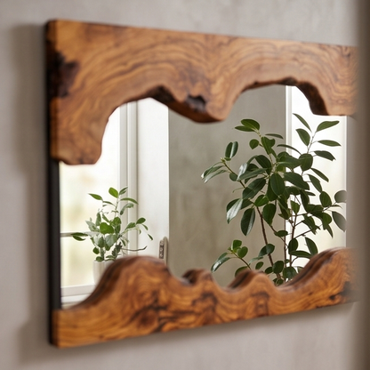 Live Edge Olive Wood Console Table & Matching Mirror Set