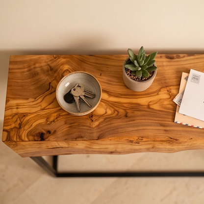 Live Edge Olive Wood Console Table & Matching Mirror Set