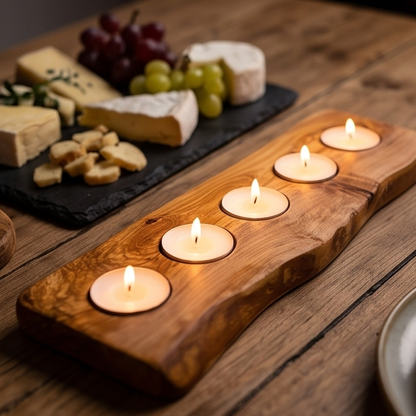 Olive Wood Flat Tealight Candle Holder | Various Sizes
