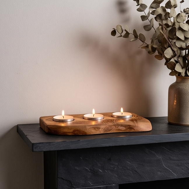 Olive Wood Flat Tealight Candle Holder | Various Sizes