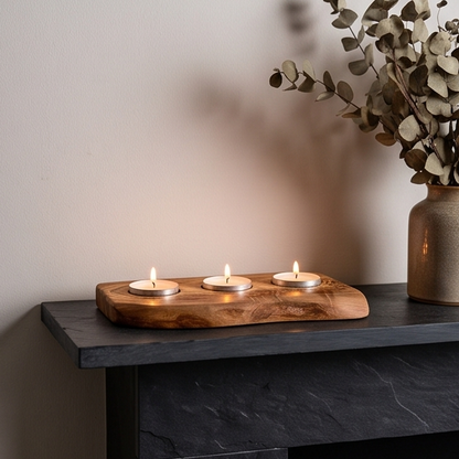 Olive Wood Flat Wooden Tealight Candle Holder | Various Sizes