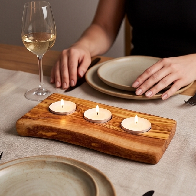Olive Wood Flat Tealight Candle Holder | Various Sizes
