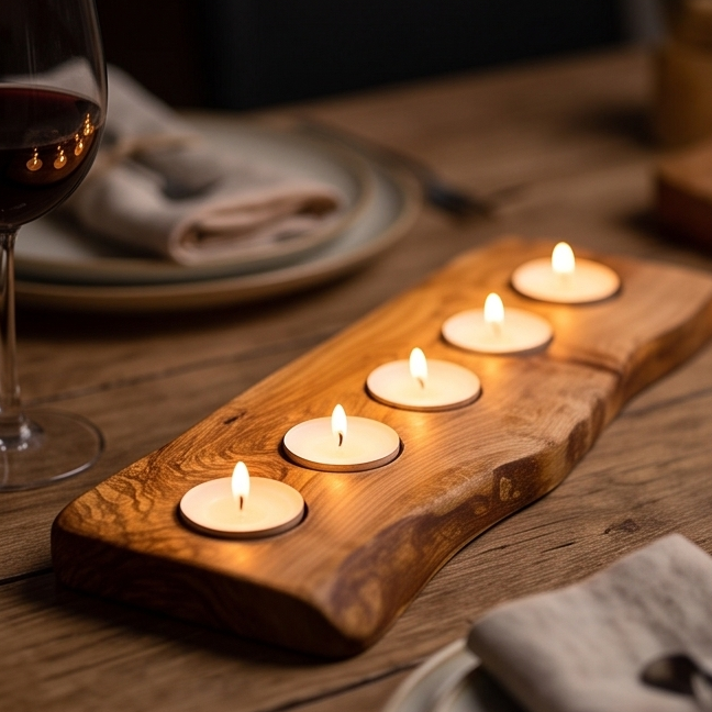 Olive Wood Flat Tealight Candle Holder | Various Sizes