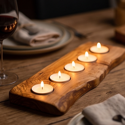 Olive Wood Flat Wooden Tealight Candle Holder | Various Sizes