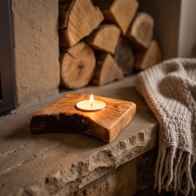 Olive Wood Flat Tealight Candle Holder | Various Sizes