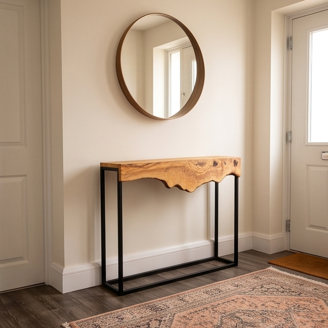 Live Edge Olive Wood Console Table & Matching Mirror Set