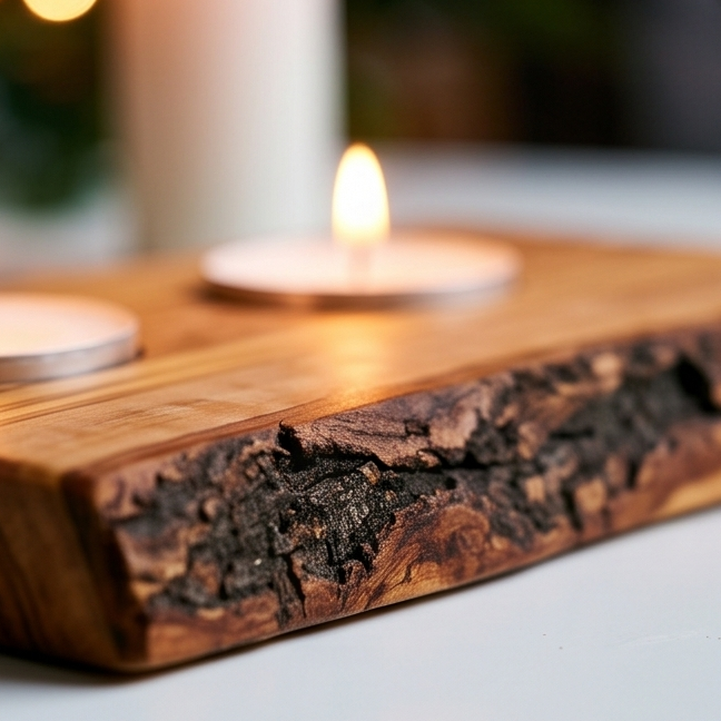 Olive Wood Flat Tealight Candle Holder | Various Sizes