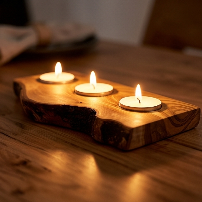 Olive Wood Flat Tealight Candle Holder | Various Sizes