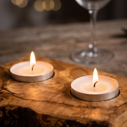 Olive Wood Flat Wooden Tealight Candle Holder | Various Sizes