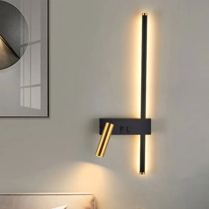 Gold & Black LED Wall Lamp with Reading Light | Modern Bedside Wall Light