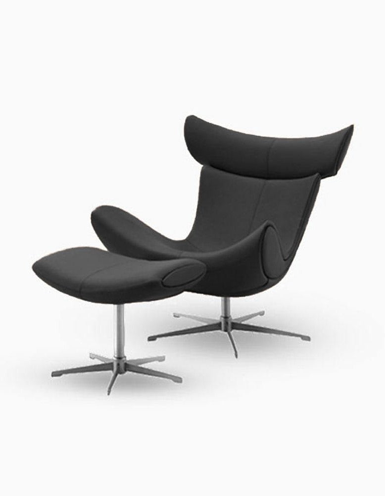 IMOLA style Chair with Stool In Black Premium Leather