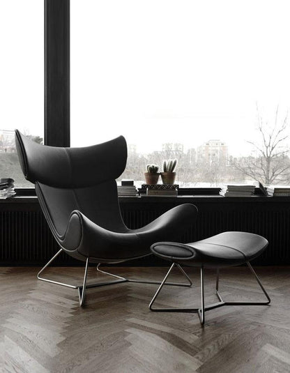 IMOLA style Chair with Stool In Black Premium Leather
