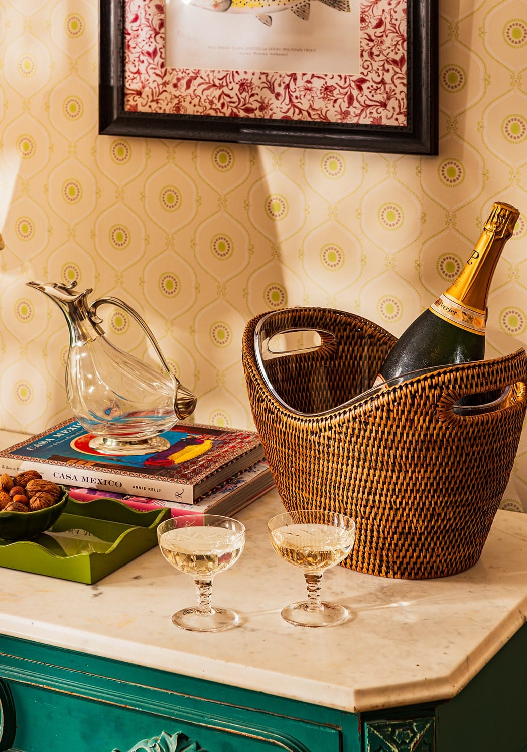 Jane's woven rattan wine and champagne bucket from Casa by Josephine Jenno, designed for stylish barware and beverage chilling.