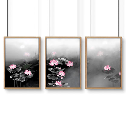Set of 3 Japandi-style Asian-inspired wall art prints by About Wall Art, featuring minimalist and tranquil design elements.