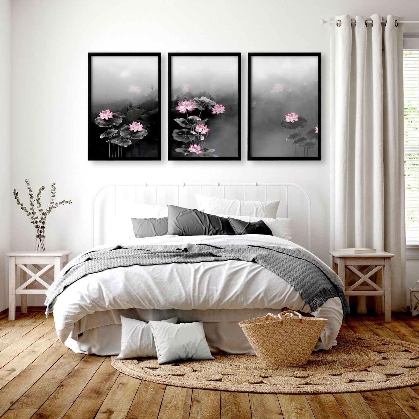 Set of three Japandi-inspired wall art prints featuring Asian motifs, designed for modern interior decor by About Wall Art.