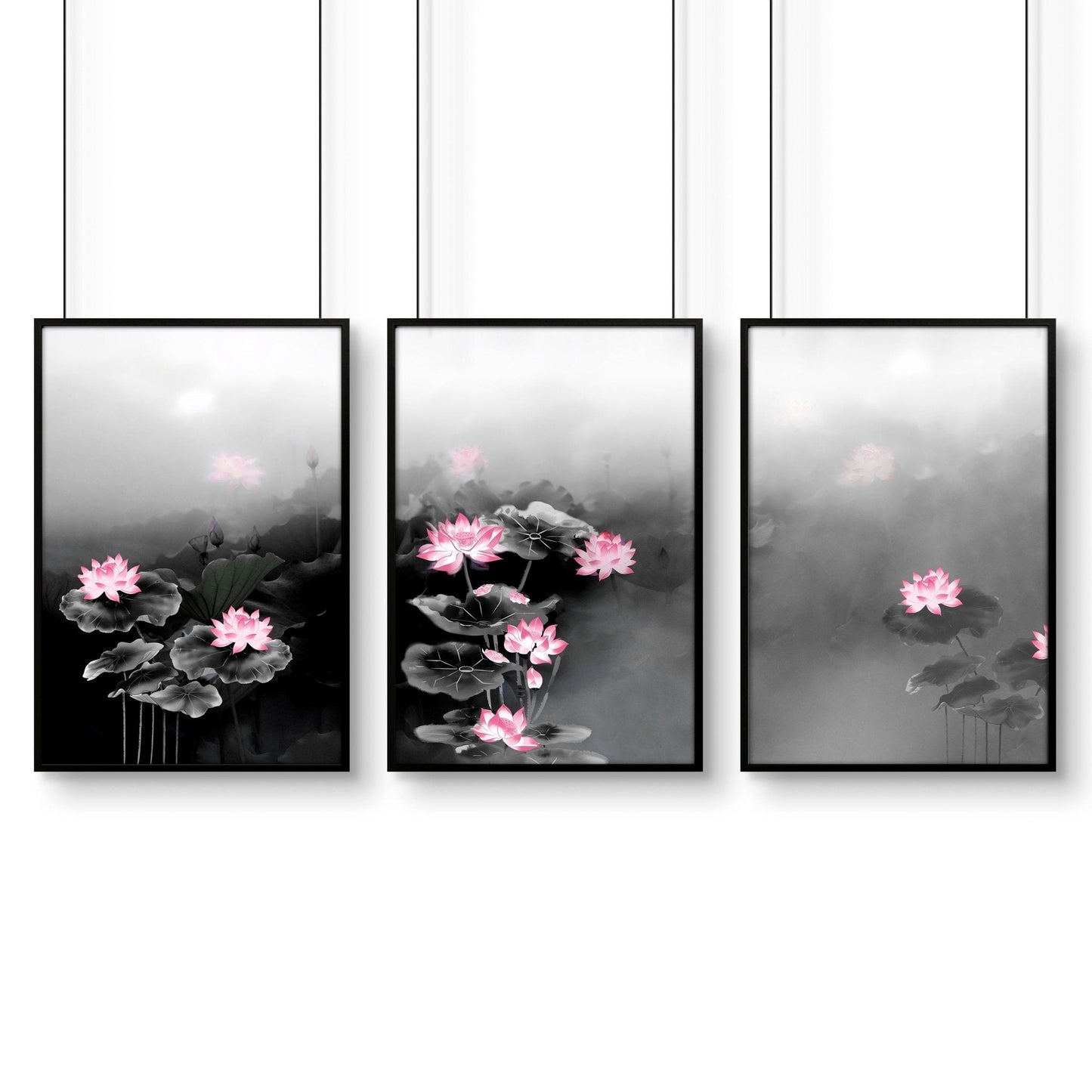 Set of three Japandi-inspired Asian wall art prints by About Wall Art, featuring minimalist and nature-inspired designs.