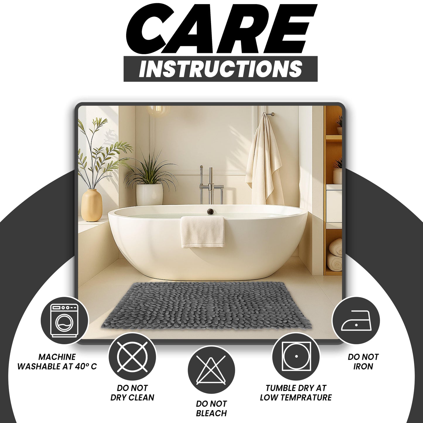 OLIVIA ROCCO jumbo loop bath mat, non-slip water absorbent rug with plush loop design for shower and toilet floors.
