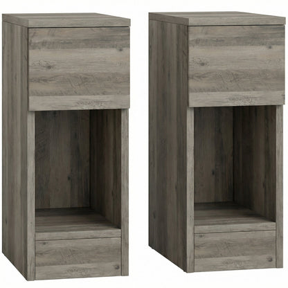 Pair of modern grey Wise Galleria storage bedside tables with sleek design and convenient drawers for bedroom organization.