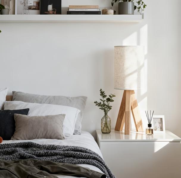 Wooden art table lamp by TrendHomeDepot with warm ambient lighting, perfect for modern interior decor.