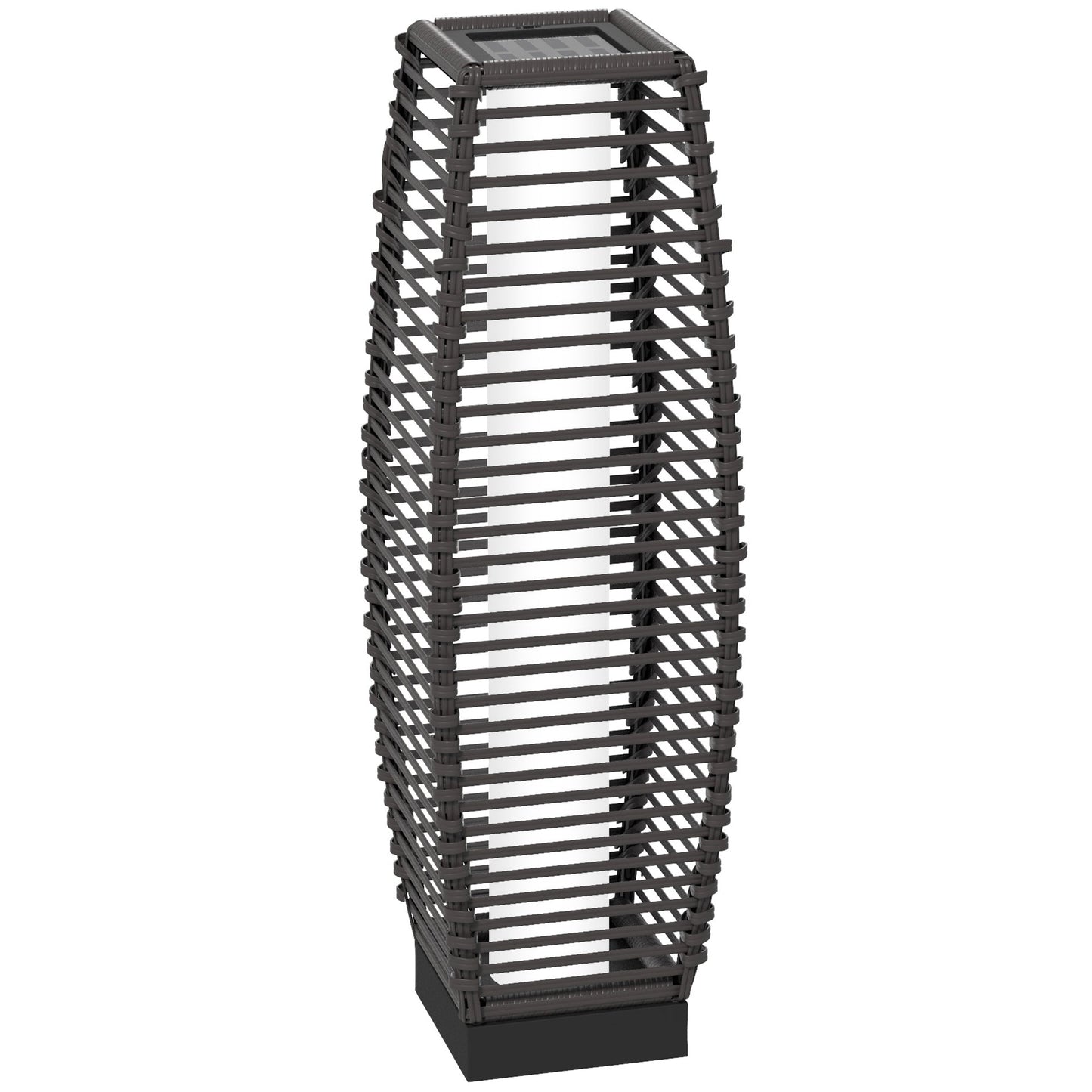 Outsunny rattan solar floor lamp with LED lights, 68cm tall outdoor garden lantern in grey, ideal for porch, yard, and courtyard.