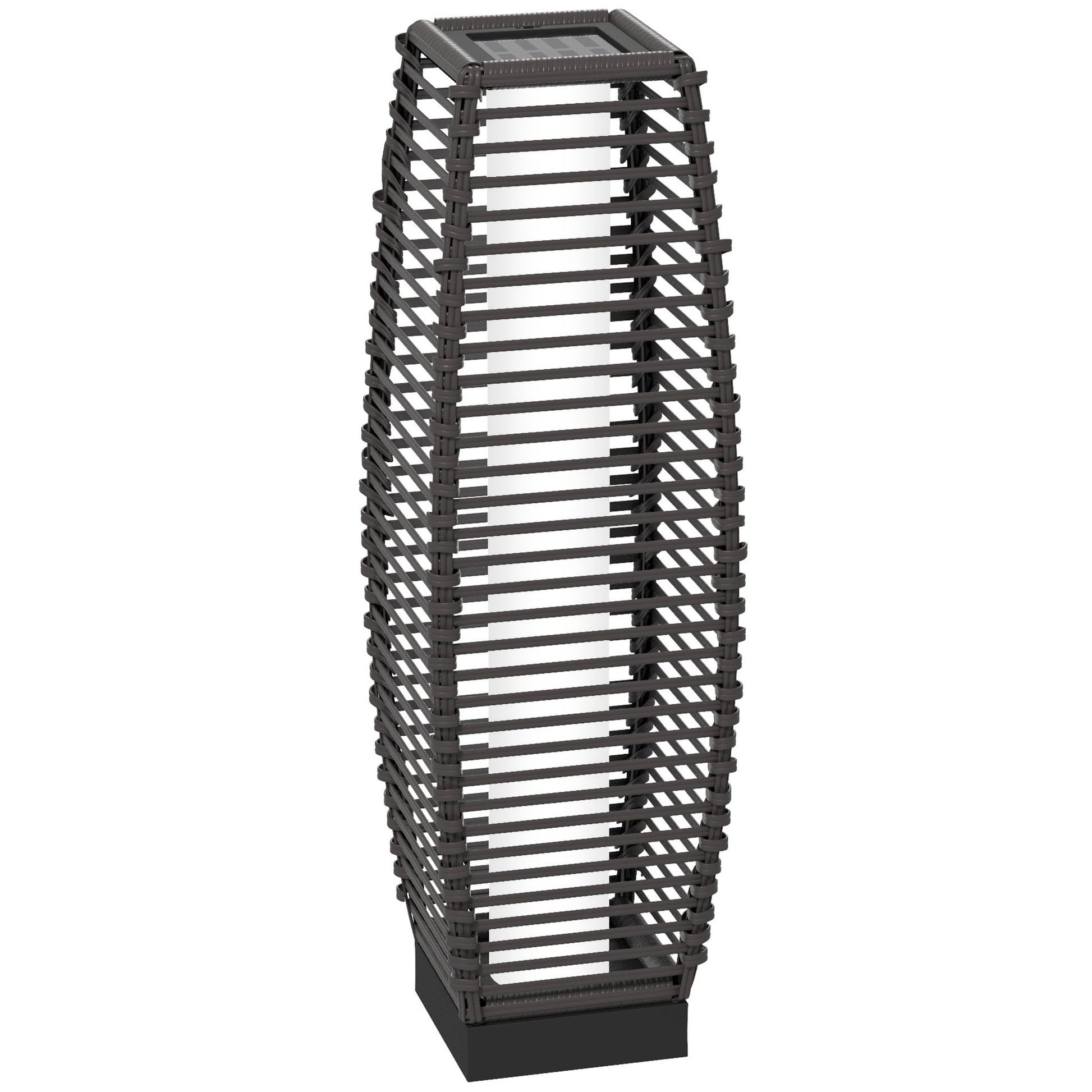 Outsunny rattan solar floor lamp with LED lights, 68cm tall outdoor garden lantern in grey, ideal for porch, yard, and courtyard.
