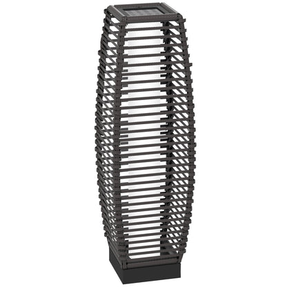 Outsunny rattan solar floor lamp with LED lights, 68cm tall outdoor garden lantern in grey, ideal for porch, yard, and courtyard.