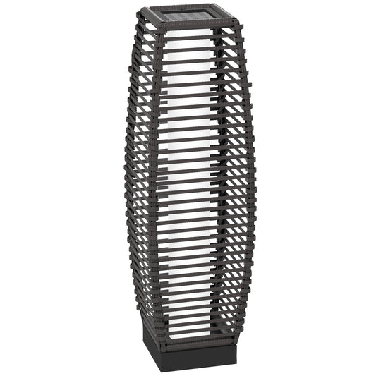 Outsunny rattan solar floor lamp with LED lights, 68cm tall outdoor garden lantern in grey, ideal for porch, yard, and courtyard.