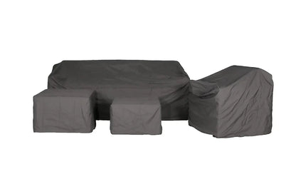 Marbella Grey 5-seater garden sofa set with ottoman and cover, outdoor furniture by MINT Outdoor, includes fabric cover.