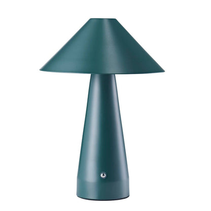 Matte forest green rechargeable touch dimmable table lamp with wide metal shade, stylish and modern lighting by Hstrends.