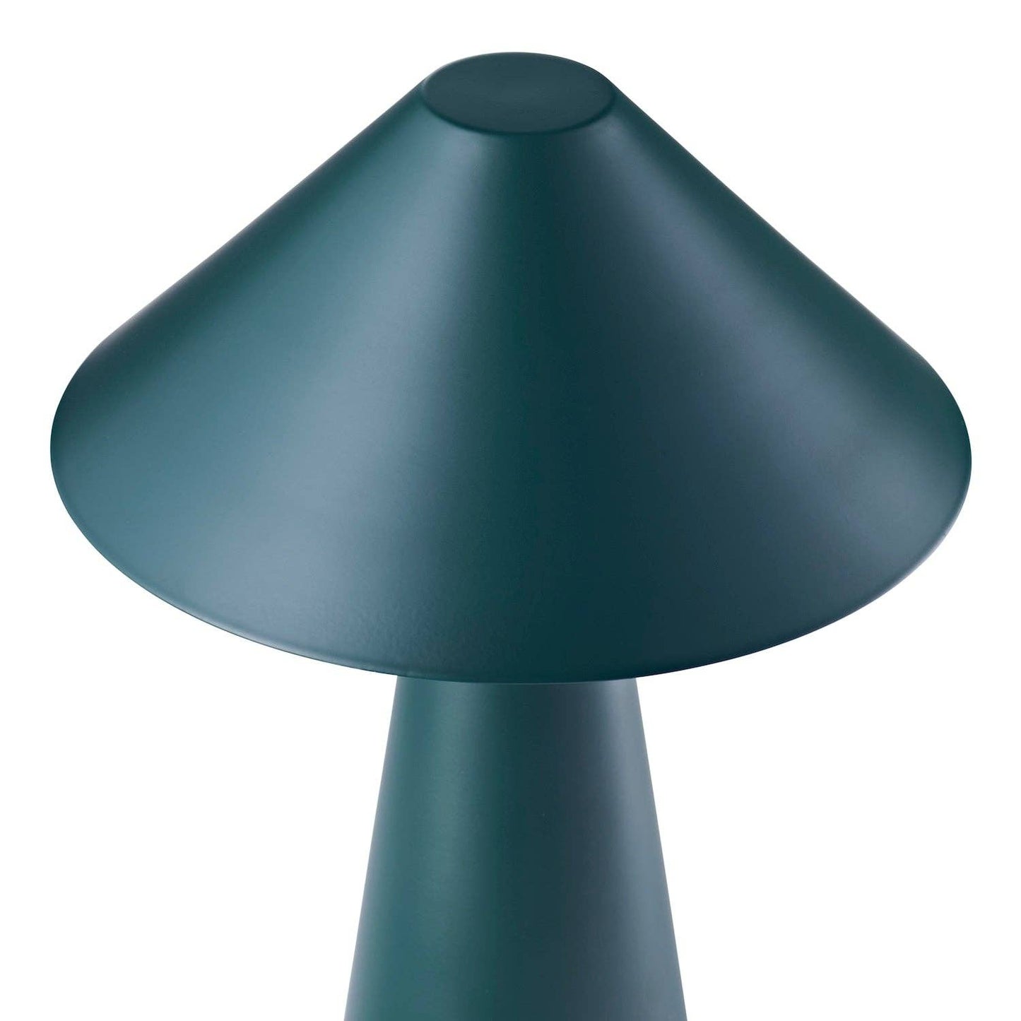 Matte forest green rechargeable touch dimmable table lamp with a wide metal shade, designed for modern home decor.